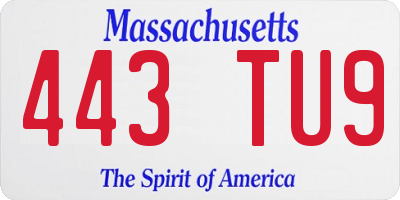 MA license plate 443TU9