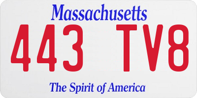 MA license plate 443TV8