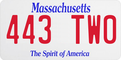 MA license plate 443TW0