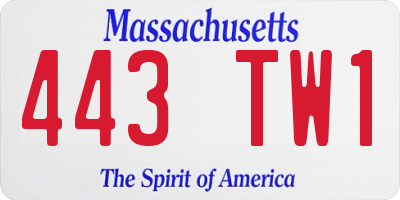 MA license plate 443TW1