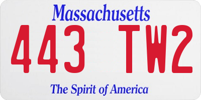 MA license plate 443TW2
