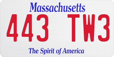 MA license plate 443TW3