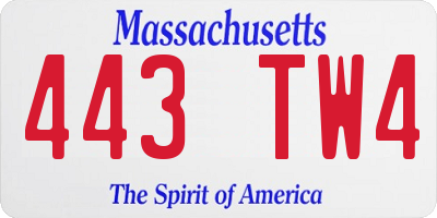 MA license plate 443TW4