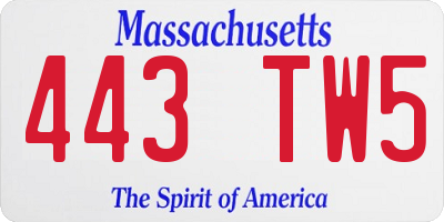 MA license plate 443TW5