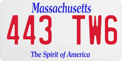 MA license plate 443TW6