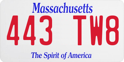 MA license plate 443TW8