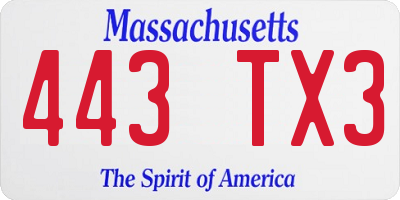 MA license plate 443TX3