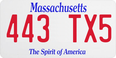 MA license plate 443TX5