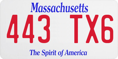 MA license plate 443TX6