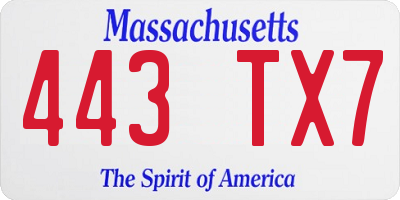 MA license plate 443TX7