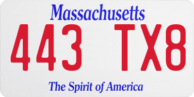 MA license plate 443TX8