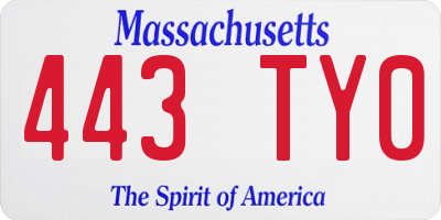 MA license plate 443TY0