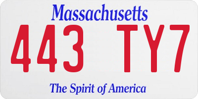 MA license plate 443TY7