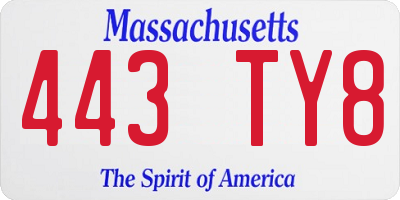 MA license plate 443TY8