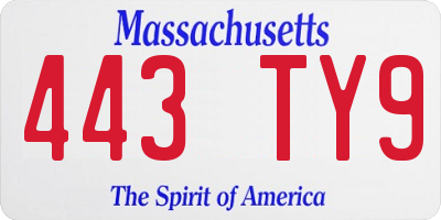 MA license plate 443TY9
