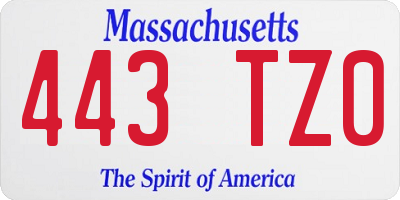MA license plate 443TZ0