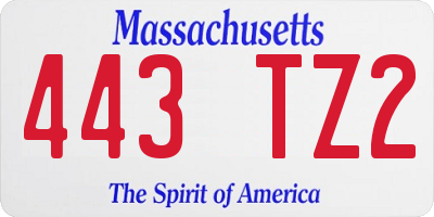 MA license plate 443TZ2