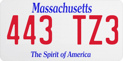 MA license plate 443TZ3