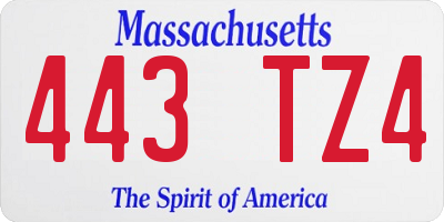 MA license plate 443TZ4