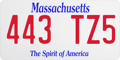 MA license plate 443TZ5