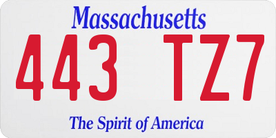 MA license plate 443TZ7