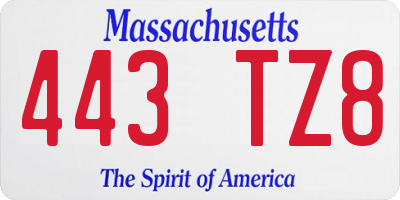 MA license plate 443TZ8