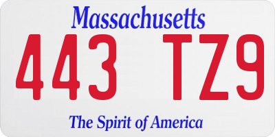 MA license plate 443TZ9
