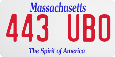 MA license plate 443UB0
