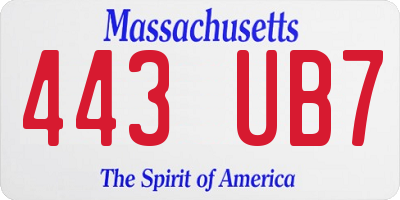 MA license plate 443UB7