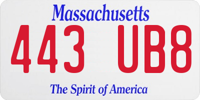 MA license plate 443UB8