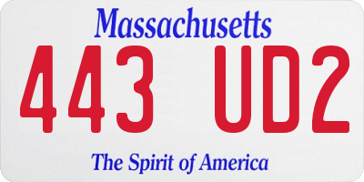 MA license plate 443UD2