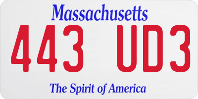 MA license plate 443UD3