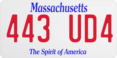 MA license plate 443UD4