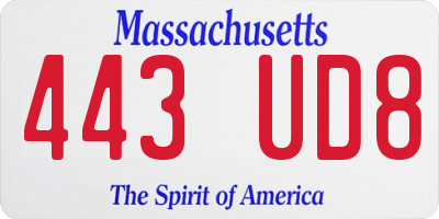 MA license plate 443UD8
