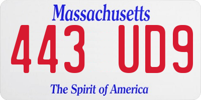 MA license plate 443UD9