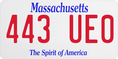 MA license plate 443UE0