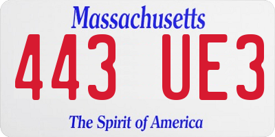 MA license plate 443UE3