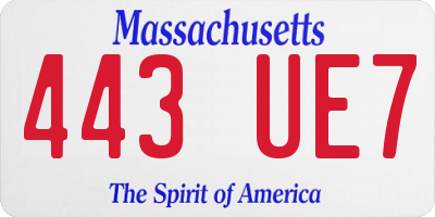 MA license plate 443UE7