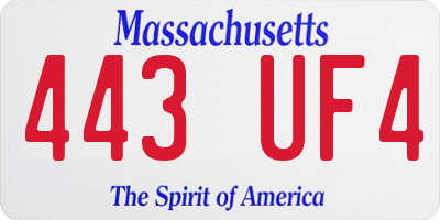 MA license plate 443UF4
