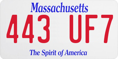 MA license plate 443UF7