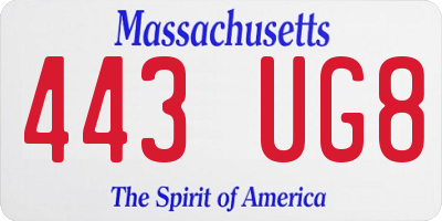 MA license plate 443UG8