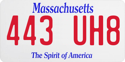 MA license plate 443UH8