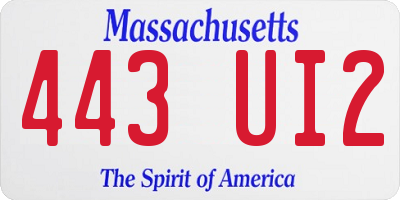 MA license plate 443UI2