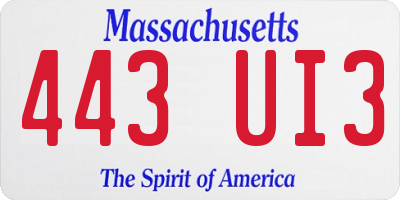 MA license plate 443UI3