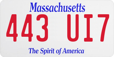 MA license plate 443UI7