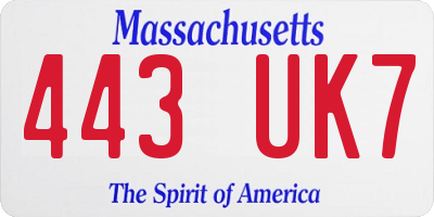 MA license plate 443UK7