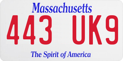 MA license plate 443UK9