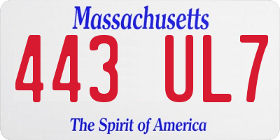 MA license plate 443UL7