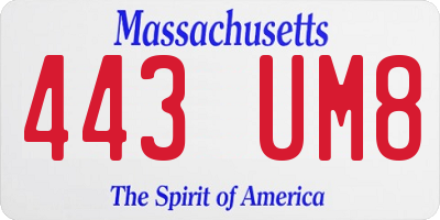 MA license plate 443UM8