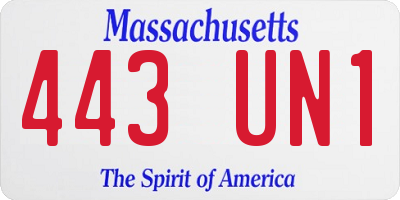 MA license plate 443UN1